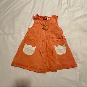 Vintage Liri Orange Cotton Sleeveless Dress with Heart and Pocket Details 12-18M